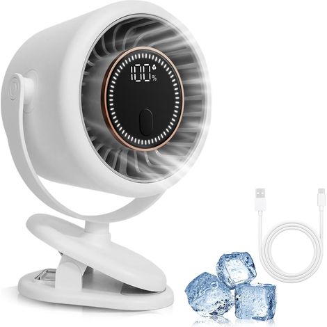 Mini USB Ventilator, Mini Ventilator mit Clip, 6 Geschwindigkeitsstufen, Digitalanzeige, 360 Grad Drehung, Aufladbar Batterie Portable Table Fan, für Büro, Outdoor-Reisen, Camping, Zelt, Kinderwagen (1/5)