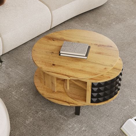 Table d'appoint pivotante avec rangement caché, table de salon en bois, table d'appoint ronde pour salon, meuble d'appoint avec tiroir secret, 40x40 cm, lot de 1 (1/5)