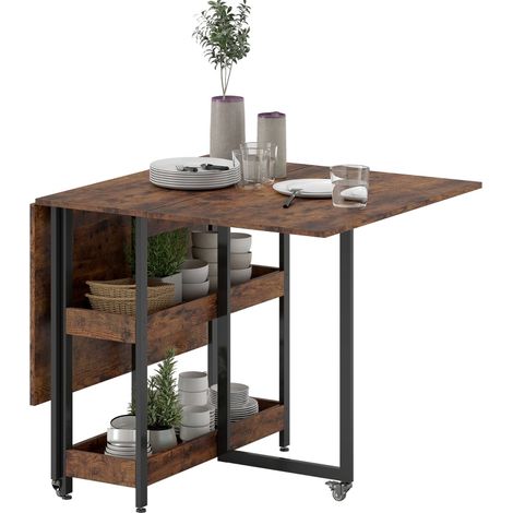 Klappbarer Esstisch für 2–4 Personen mit 2 offenen Ablagen 133,4 x 80 x 75 cm braun (1/5)