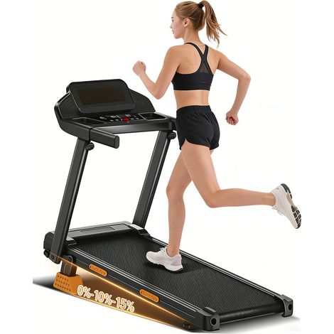 Tapis de course pour usage domestique, vitesse de 12 km/h, surface de marche avec 12 programmes d'entraînement et inclinaison réglable jusqu'à 15 %