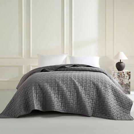 Couvre-lit gris 170 x 210 cm - Couette polyvalente comme couvre-lit ou jeté de canapé - Idéal comme couvre-lit dans un style moderne - Couvre-lit pour lit et canapé (1/5)