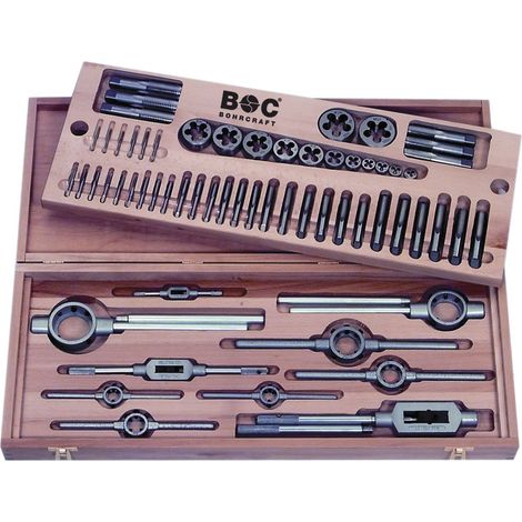 BOHRCRAFT Gewinde Schneidsatz HSSG/HSS M3-M24 in Holzkassette 62-teilig