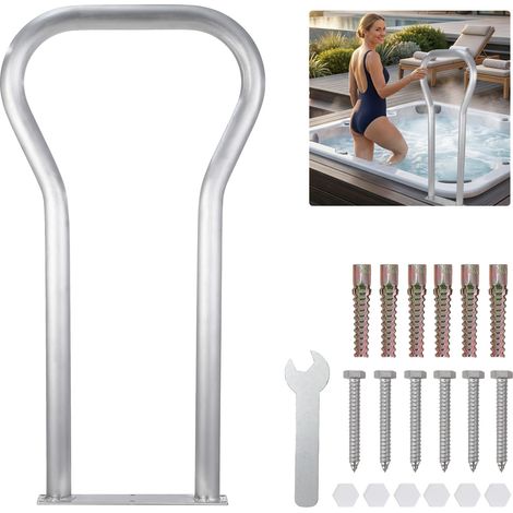 Rampe De Piscine 37,4x19.7in Aluminium Antidérapant, Barre Murale avec Embases, 100kg, Pour Piscine, Spa, Quai, Kit complet inclus (1/5)