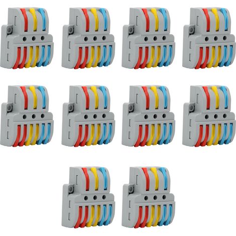 Connecteur électrique rapide LT-633, lot de 10 bornes de raccordement fil 3 entrées 6 sorties, serre-fil à levier, sans soudure, pour câblage domestique et automobile. (1/5)