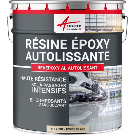 Arcane Industries – Peinture epoxy autolissante pour sol intérieur – 25 kg – Effet miroir – Excellente résistance chimique et mécanique – RAL 1015 Ivoire clair
