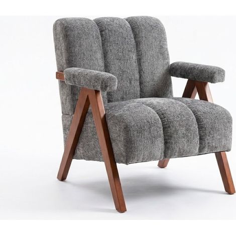 Bouclé Sessel mit Armlehnen für Wohnzimmer und Schlafzimmer Massivholz Gelb (1/5)