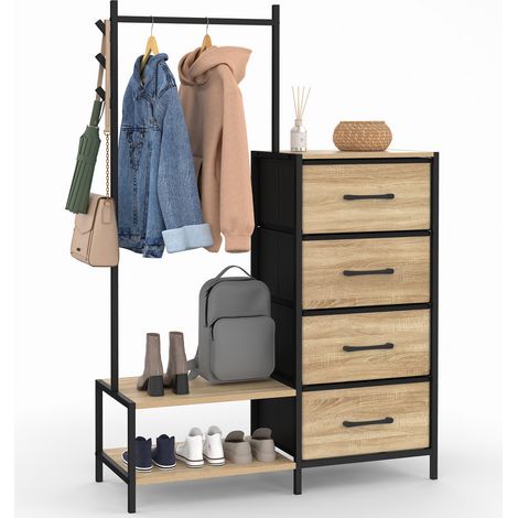 4-Schubladen-Kommode aus Stoff "UTAH", 84 cm, sowie Kleiderschrank mit Regalen und Kleiderhaken, im Industrial-Design (1/5)