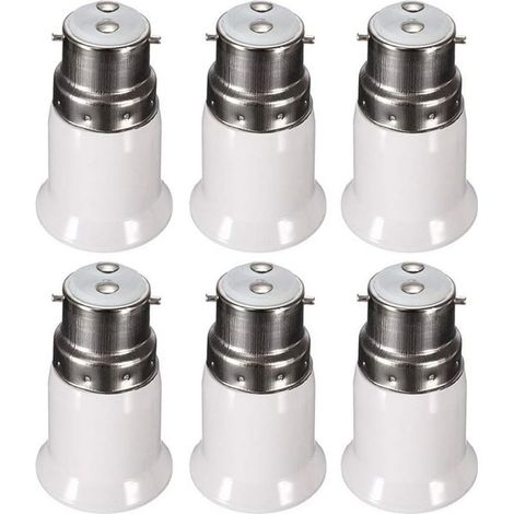 B22 auf E27 LED-Lampenadapter – 230 V Wechselstrom – 6er-Pack – Schwer entflammbarer Kunststoff – Kompatibel bis 60 W – (1/5)
