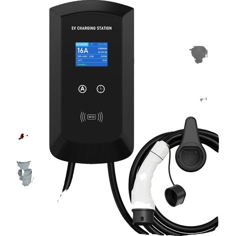 Cargador para vehículos eléctricos, control mediante aplicación inteligente, capacidad de carga rápida, color negro. (1/2)