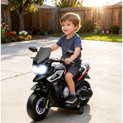 Moto elettrica per bambini 18-36 mesi, luci, musica, ruote di supporto, nera DESVIAE (1/5)