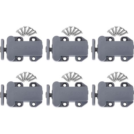 Lot de 6 loquets de porte à fermeture automatique et à ressort pour tiroirs d'armoires, en nylon - Accessoires de quincaillerie pour meubles - Gris