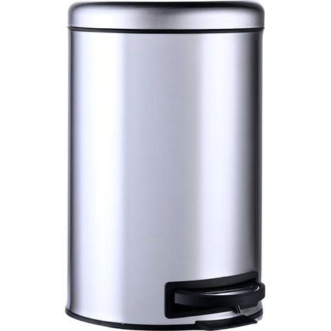 Relaxdays pedal bin, 12 litres, removable plastic inner bucket, foot pedal, kitchen, bathroom, steel, silver