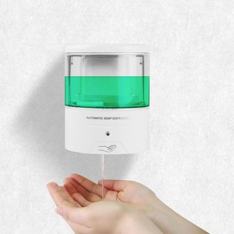 Distributeur automatique de savon et lotion pour la cuisine et la salle de bain, fixé au mur et alimenté par capteur infrarouge Avon, 600 ml, sans contact et à piles. (1/5)