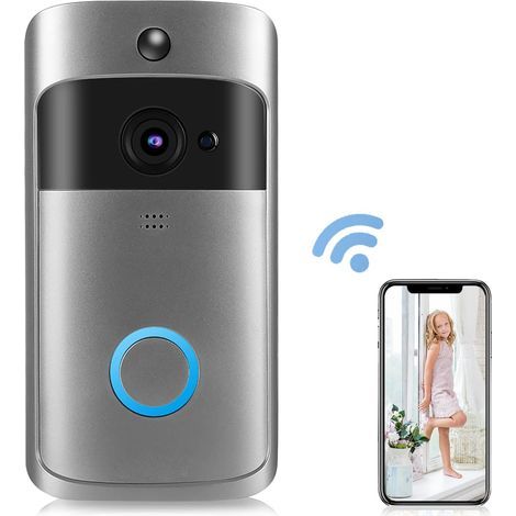 Sonnette sans Fil avec cameraIntelligente, Caméra de Sonnette Vidéo sans Fil WiFi avec Détecteur de Mouvement, Caméra de Sécurité WiFi 2,4 GHz avec Résolution 1280, Autonomie de 6 Mois (1/5)