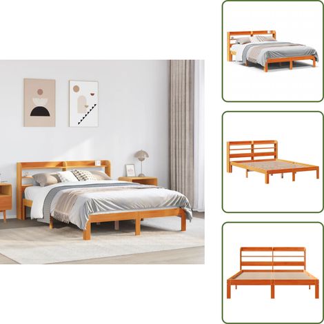 Letto con ripiani - vidaXL Letto senza Materasso Marrone Cera 120x190 cm in Legno di Pino - Letto in pino