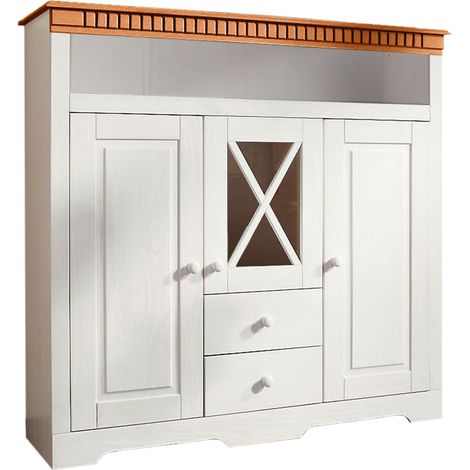 LisaBuffet avec 2 portes 3 tiroirs en pin teinté blanc (1/4)