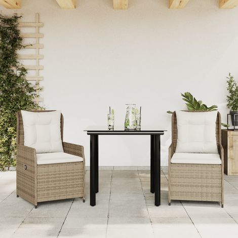 Set comedor de jardín 3 pzas con cojines ratán sintético beige vidaXL (1/5)