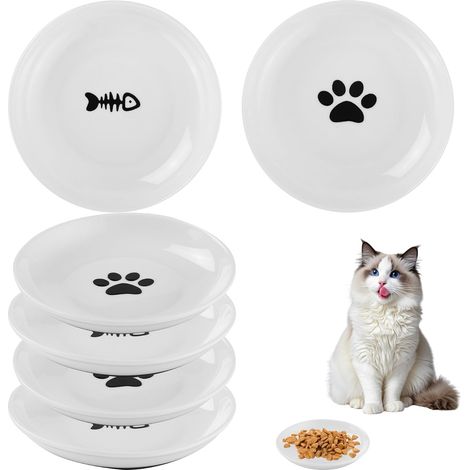 Lot de 6 gamelles pour chat, bac à litière en céramique avec fond en caoutchouc antidérapant, 15 cm de diamètre, bac à litière pour chats et chiots (6) (1/5)