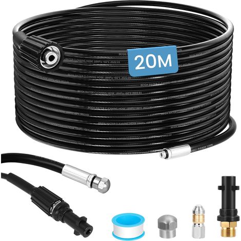 1 Tuyau Déboucheur 20m, Buses Rotative Et Jet, 400 Bar, Pour Karcher K2-K7, Lavor, Bosch (1/5)