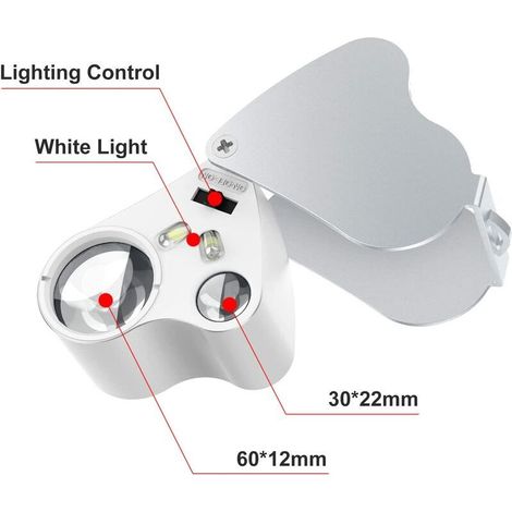 VURAHOME - 30X 60X Loupe de bijoutier LED Loupe de bijoutier illuminée pour pierres précieuses bijoux roches timbres pièces modèles anciens Photos