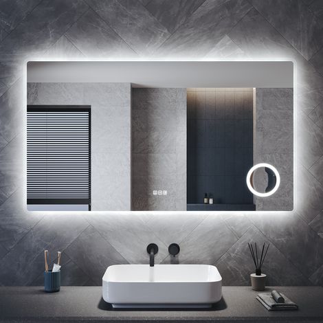 SONNI Wandspiegel Badspiegel mit Beleuchtung Steckdose, Quadrat LED Badspiegel mit Anti-Beschlag 3-Fach-Vergrößerung 3 Einstellbare Lichtfarben, 1200 x 700 mm (1/4)