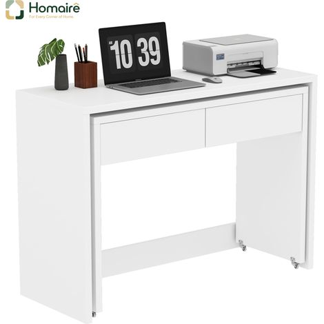 Mobilier de bureau en tissu blanc avec couchage coulissant 110 x 40 x 78 cm HOMAIRE (1/5)