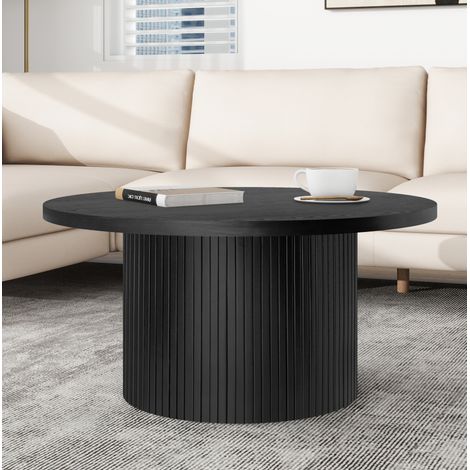 Mesa de centro redonda de madera y MDF negra, ahorra espacio, disponible en 2 tamaños (1/5)