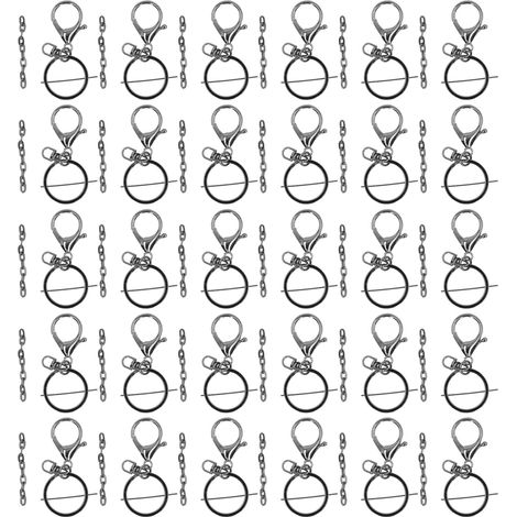 Lot de 30 anneaux porte-clés en métal résistant, kit DIY artisanal avec chaîne pour bijoux et créations, gris (1/5)