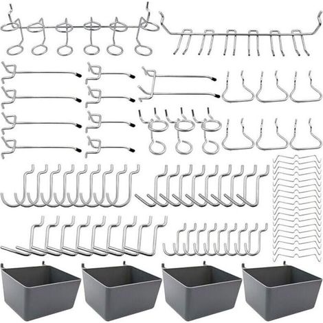 Porte-outils de Crochets pour Panneaux Perforés avec Bacs, Verrous à Chevilles, pour Organiser Divers Outils, 80 pièces