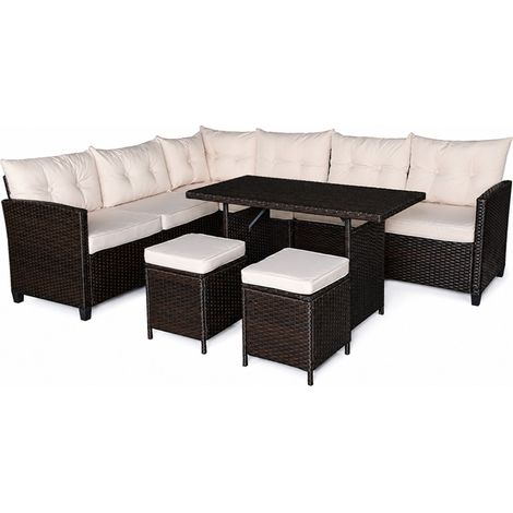 Conjunto de jardín de 9 plazas con mesa de resina trenzada marrón y beige RABI