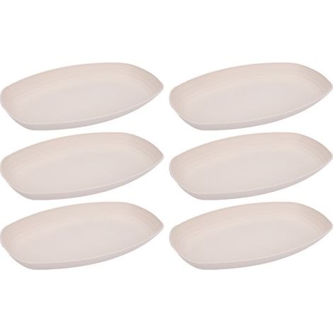 Assiette à apéritif, 6 grandes assiettes en plastique, plateau de réception, assiette ovale incassable, assiette à poisson, compatible lave-vaisselle, collection mode, beige (1/5)