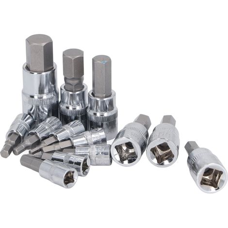 Ensemble 13 Douilles Embouts Hexagonaux 1/4 3/8 1/2 Pouces H2-H14mm Kit Clés Mâles pour Entretien (1/5)