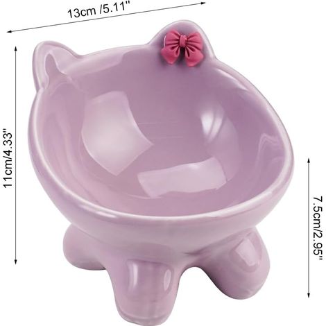 Gamelle chat surélevée violette nœud papillon, design oreilles, 13 cm, 2–5 kg (1/4)