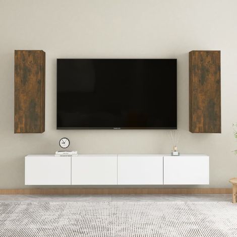 Lot de 2 Meubles TV Banc TV Meuble de Rangement Chêne fumé 30,5x30x90 cm Bois d'ingénierie HUIBU849421 (1/5)