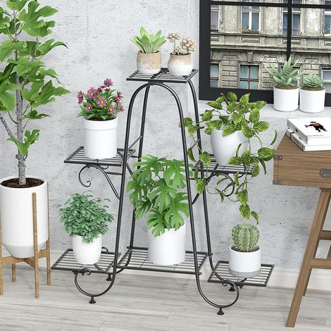 Pflanzenregal Metall Blumenständer draußen, Blumenregal outdoor 6 Ebenen Blumentreppe Pflanzentreppe für Garten, Balkon, Wohnzimmer, Terrasse, 77x72x26 cm