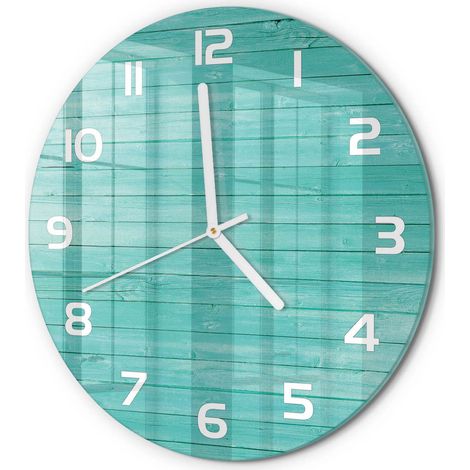 Horloge Murale Ronde Design Moderne en Verre Trempé Silencieuse pour Salon Planches vertes fi 30 cm (1/5)