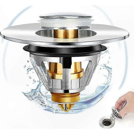 Bouchon de vidange universel à clic, mécanisme push-pull, bonde de baignoire sans trop-plein pour lavabo, ajustable diamètre 34-38 mm. (1/5)