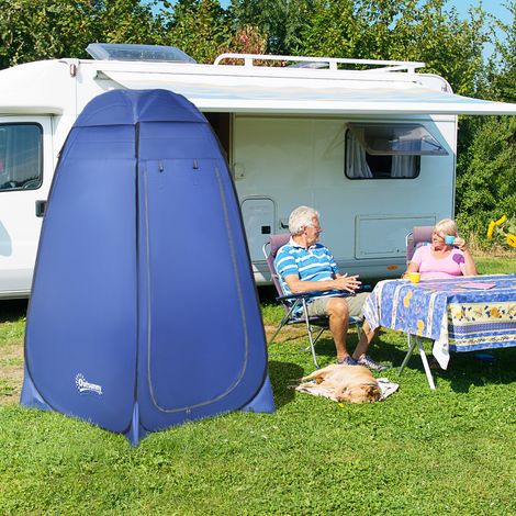 Tente toilettes escamotable 120x120x190cm cabine douche portable polyester bleu foncé camping.