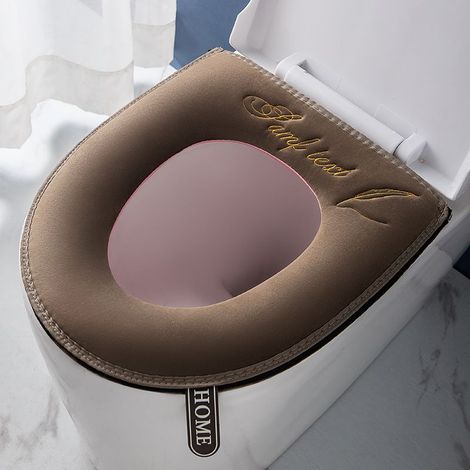 Set mit 2 dicken und weichen WC-Sitzbezügen mit Griff, waschbar und passend für alle ovalen WC-Sitze – Kaffeefarbe (1/5)