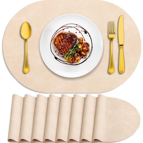 Lot de 8 sets de table ovales résistants à la chaleur, lavables, 30,5 x 43,2 cm, imperméables et faciles à nettoyer pour cuisine, salle à manger, beige'Beige 8Pcs, 12" x 17"'Beige'8Pcs, 12" x 17" (1/5)