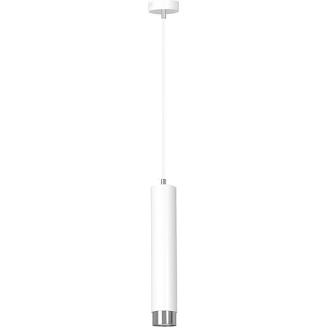 Lampada a Sospensione Kibo, Acciaio verniciato a polvere, Bianco, Cromo, 8x100x8 cm
