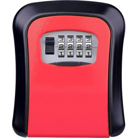 Boîte à clés rouge avec serrure à combinaison 4 chiffres, coffre mural pour maison, bureau et propriétaire