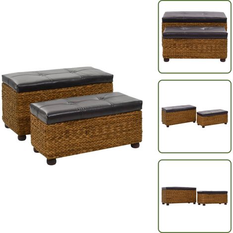 Sitzbank-Set 2-tlg. Seegras Braun - Seegrasbänkchen - Wohnzimmer Dekoration - Stauraumbänke - Rustikale Bank - Outdoor Bänke (1/5)