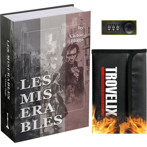 Coffre-fort à livre avec serrure à combinaison - 24 x 15 x 5,5 cm - Avec sac ignifuge - Coffre-fort secret - Boîte de rangement cachée - Boîte à livres creuse pour argent liquide (1/5)