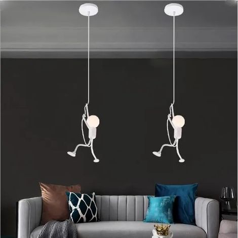 Lot de 2 Lampe Suspension Rétro Industrielle Blanc E27 Lustre Luminaire Style Vintage en Métal pour Salon Chambre (1/4)
