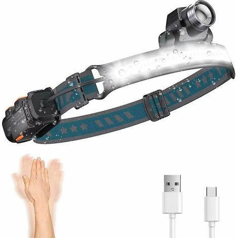 lampe Frontale Professionnelle, Lampe Frontale Rechargeable, 6 Modes D'clairage, Capteur Sensible, Torche Tanche (1/4)