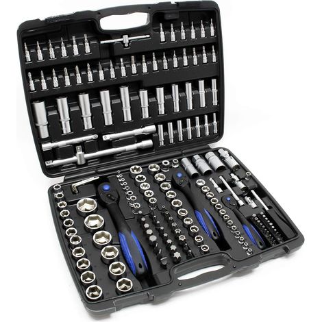 Jeu de 172 Clé à douille Ensemble outils Cliquet réversible Douille Adaptateur Écrou 1/4" 1/2" 3/8" (1/3)