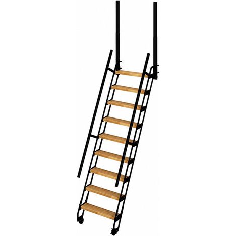 Schwarze Stahlleiter – Holzstufen – Erreichbare Höhe 2.14 bis 2.35m - KLIMB-235-SNMNAT