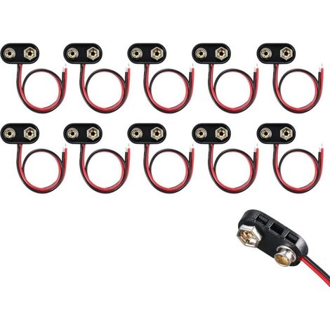 Lot de 10 connecteurs de batterie 9 V - Type I - Connecteur à clip de batterie 9 V - Avec câble de raccordement de 15 cm - Connecteur de batterie 9 V - Boucle - Boîtier en plastique - Type I (1/4)