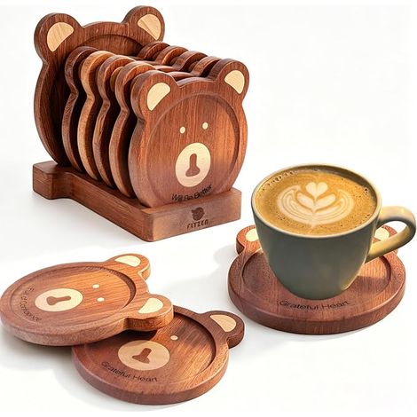 Dessous-de-Verre Ours Bois, Incrustation (11,5x9,5x1cm), Support, Cuisine, Jardin, Marron foncé (1/5)